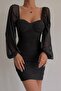 Padded Bust, Lined, Stretchy Tulle Fabric Short Black Evening Dress Black Graduation Dress 102 - 3