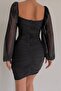 Padded Bust, Lined, Stretchy Tulle Fabric Short Black Evening Dress Black Graduation Dress 102 - 2