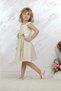 Girl's Eid Dress, Flower Detailed Gold Sequin Cream Evening Dress - 4