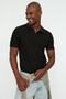 Black Slim/Narrow Cut Textured Button 100% Cotton Polo Neck T-Shirt Tmnss20Po0002 - 2