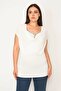 Women's Large Size Bone Stone Detailed Low Collar Blouse 65N37662 - 2