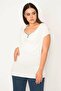 Women's Large Size Bone Stone Detailed Low Collar Blouse 65N37662 - 3