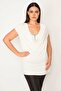 Women's Large Size Bone Stone Detailed Low Collar Blouse 65N37662 - 7