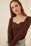 Woman's Brown Heart Collar Ribbed Knit Sweater US00738
