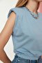 Blue 100% Cotton Padded Crop Crew Neck Knitted T-Shirt TWOSS21TS0379 - 3