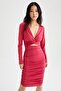 Bodycon V-Neck Cutout Detailed Long Sleeve Mini Dress - 6