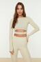 Taş Crop Pencere/Cut Out ve Baş Parmak Delik Detaylı Örme Spor Üst/Bluz TWOAW21BZ0156