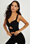 Women's Black Front Gathered Crop Blouse B189 - 3