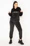 Women's Black Pearl Velvet Back Angel Wing Stone Detailed Hooded Sweatshirt Trousers Set 65N31328 - 6