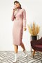 Women's Dusty Rose Belt Thick Ribbed Knitwear Dress ELB-19001014 - 4