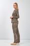Women's Brown Leopard Pattern Pajama Set with Hair Band as a Gift - 2