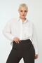 Beyaz Loose Fit Pamuklu Uzun Kol Büyük Beden Dokuma Gömlek TBBSS22GO0323 - 6