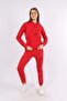 Red Printed Long Sleeve Hooded Sports Suit with Pockets - 3