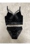 Women's Padded Velvet String Suit Black