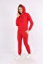 Red Printed Long Sleeve Hooded Sports Suit with Pockets - 2