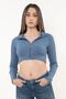 Women's Blue Zippered Turtleneck Knitted Crop Blouse - 3