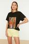 Black Printed 100% Cotton Oversize/Wide Fit Knitted T-Shirt TWOSS20TS0729 - 7