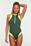 Green Zipper Surf-Style Regular Swimsuit TBESS21MA0014 - 2