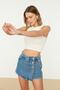 Beyaz Fitted/Vücuda Oturan Crop Halter Yaka Fitilli Esnek Örme Atlet TWOSS21AL0050 - 2