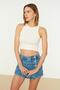 Beyaz Fitted/Vücuda Oturan Crop Halter Yaka Fitilli Esnek Örme Atlet TWOSS21AL0050 - 3