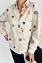Women's Embroidery Folded Sleeve Linen Cotton Shirt - 2