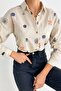 Women's Embroidery Folded Sleeve Linen Cotton Shirt - 4