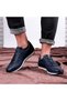 Pointed Genuine Leather Men's Casual Shoes, Genuine Leather Summer Shoes, Perforated Shoes Navy Blue - 4