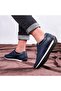 Pointed Genuine Leather Men's Casual Shoes, Genuine Leather Summer Shoes, Perforated Shoes Navy Blue - 5