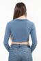 Women's Blue Zippered Turtleneck Knitted Crop Blouse - 4