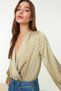 Mint Satin Fabric Double-Breasted Collar Skirt with Snap Detail at the Hem Woven Body Tofaw19Bb0678 - 7