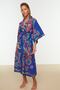Etnik Desenli Dokuma %100 Pamuk Midi Plaj Kuşaklı Kimono&Kaftan TBESS22KM0023 - 2