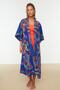 Etnik Desenli Dokuma %100 Pamuk Midi Plaj Kuşaklı Kimono&Kaftan TBESS22KM0023 - 5