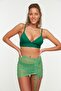 Green Geometric Pattern Mini Knitted Shirred Mesh Beach Pareo Tbess22Pr0001
