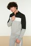 Black Slim/Narrow Cut Color Paneled Long Sleeve Prevailing Neck Zip-Up Sweatshirt Tmnaw20Sw0129 - 3