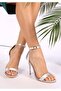 Women's Silver Satin Single Strap Heeled Shoes - 4