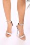 Women's Silver Satin Single Strap Heeled Shoes - 5