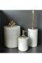 White Marble 3-Piece Bathroom Set (Dump Bucket, WC Brush Holder, Liquid Soap Holder)