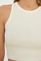 Beyaz Fitted/Vücuda Oturan Crop Halter Yaka Fitilli Esnek Örme Atlet TWOSS21AL0050 - 5