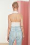 Ecru Halter Neck Fitted Crop Knitted Blouse TWOSS22BZ0544 - 8