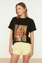 Black Printed 100% Cotton Oversize/Wide Fit Knitted T-Shirt TWOSS20TS0729 - 8