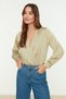 Mint Satin Fabric Double-Breasted Collar Skirt with Snap Detail at the Hem Woven Body Tofaw19Bb0678 - 8