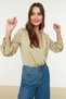 Mint Satin Fabric Double-Breasted Collar Skirt with Snap Detail at the Hem Woven Body Tofaw19Bb0678 - 9