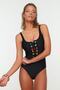 Black Eyelet Detailed U-Neck Covered Regular Swimsuit Tbess20Ma0137 - 2