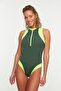 Green Zipper Surf-Style Regular Swimsuit TBESS21MA0014 - 3