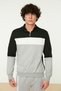 Black Slim/Narrow Cut Color Paneled Long Sleeve Prevailing Neck Zip-Up Sweatshirt Tmnaw20Sw0129