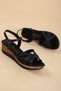 Women's Platform Heeled Sandals Three Strap Black - 3