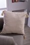 Single Special Design Coffee Striped Linen Corner Tassel Cushion Pillow Cover 43X43 cm