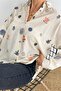 Women's Embroidery Folded Sleeve Linen Cotton Shirt - 3