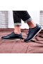 Pointed Genuine Leather Men's Casual Shoes, Genuine Leather Summer Shoes, Perforated Shoes Navy Blue - 6