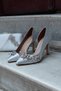 Silver Satin 9cm Side Transparent Star Stone Heeled Stiletto Women's Shoes